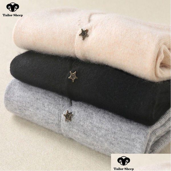 Maglioni da donna Star Buckle 100% Cashmere Cardigan Donna Cappotto sottile Sezione corta Autunno Collo con scollo a V Maglione a maniche lunghe Donna Ou Dhdz5