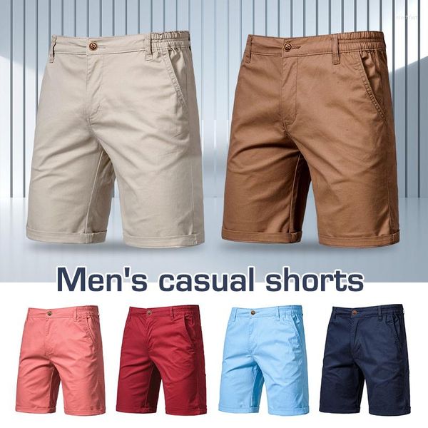 Erkek Şort Erkekler Yaz Pamuk Elastik Bel Sırastı Klasik Fit İş Yarım Pantolon Streç Haki Chino Street Giyim Plajı