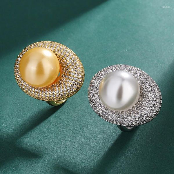 Cluster Rings 2023 Arrival Freshwater Pearls Ring Ladies S925 Silver Jewelry Retro Party Open Zircon Finger Gift