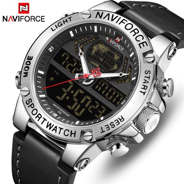 NAVIFORCE Top Marke Mens Fashion Sport Watchs Männer Leder Wasserdicht Quarz Armbanduhr Militär Analog Digital Relogio Masculino220G