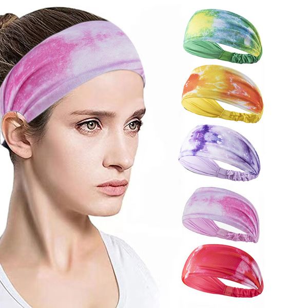 Tiara esportiva para mulheres Tiara tie-dye Cachecol turbante elástico Feminino Bandagem Acessórios para o cabelo