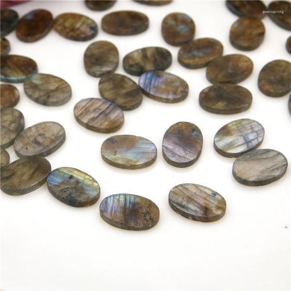 Perlen aus Naturstein, echte Labradorit-Cabochons, flach oval, 10 x 14 mm, Schmuck-Bastelmaterial für die Herstellung von Ohrringen und Ringen