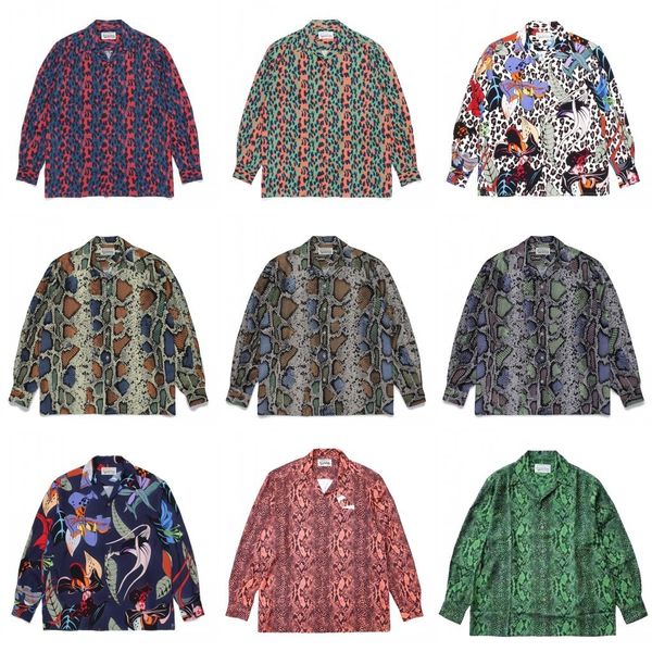 Camisas Casuais Masculinas OutonoInverno Homens Mulheres Tops WACKO MARIA SHIRT Contraste Snake Flower Print Hawaiian Long Sleeve Shirt 230720