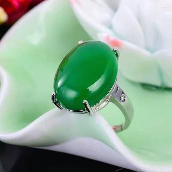 Кластерные кольца Lanzyo 925 стерлинговое серебро натуральный зеленый халцедон