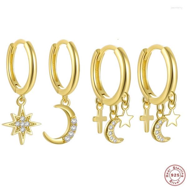 Brincos de argola LENNIK prata esterlina 925 europeu e americano na moda zircão borla brinco de estrela para mulheres joias finas de casamento