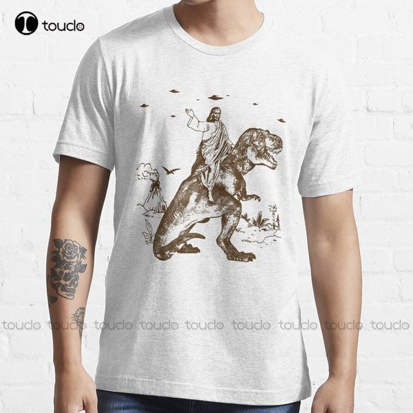 T-shirt da uomo Jesus Riding A Dinosaur T Rex T-shirt di tendenza T-shirt T-shirt personalizzata Aldult Teen Unisex con stampa digitale Xs 5Xl 230721