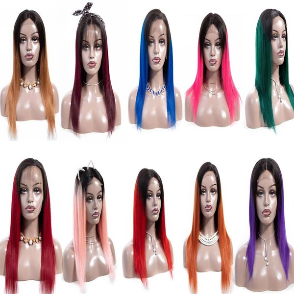 13 1 T Part Lace Wig Pink Wigs Red Wigs Straight Human Hair Wig Blue Wig Brazilian Hair Human Lace Front Wigs284f