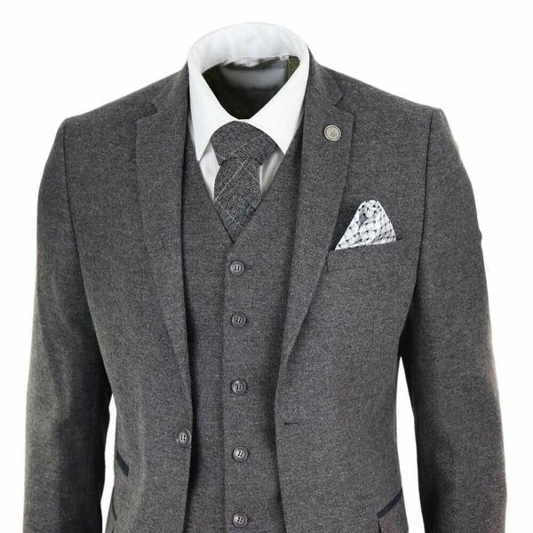 Abito da uomo in tweed di lana Peaky Blinders 3 pezzi autentico anni '20 su misura classico abito da ballo formale giacca pantaloni gilet260B