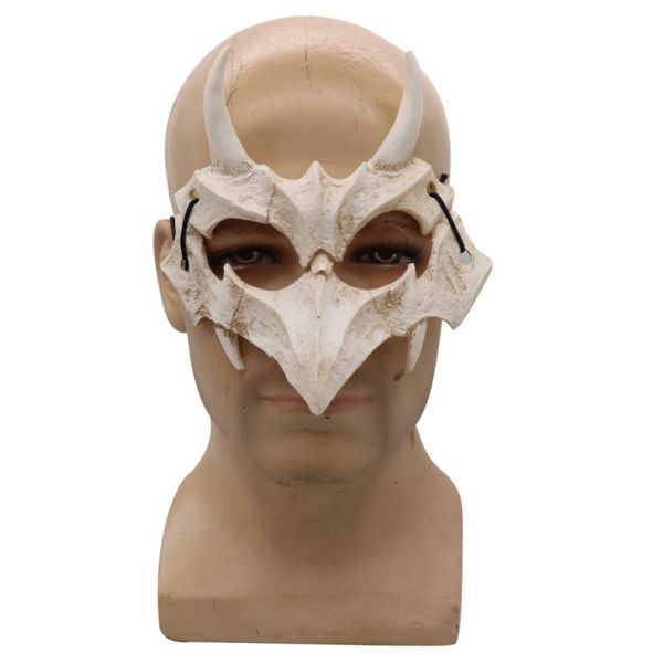 Weißer Totenkopf, gruselige halbe Gesichtsmaske, japanische Drachengott-Maske, Halloween, PU-Tengu-Maske, Maskenball, Party, Cosplay-Requisiten