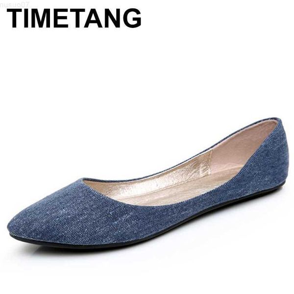 Sapatos formais TIMETANG Novas sapatilhas femininas jeans macias azuis moda alta qualidade básico dedo pontudo bailarina balé raso sapatos de escritório L230721