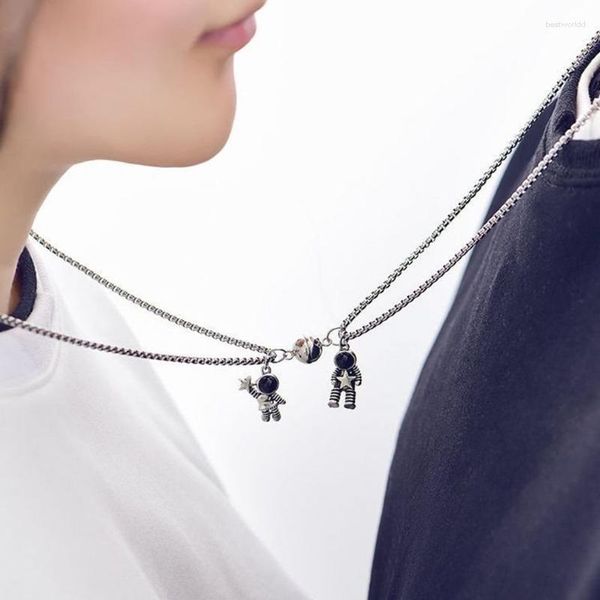 Anhänger Halsketten Gepaart Astronaut Magnetische Anziehung Paar Halskette Für Liebhaber Frauen Männer Mode Choker Anhänger Valentinstag Geschenk