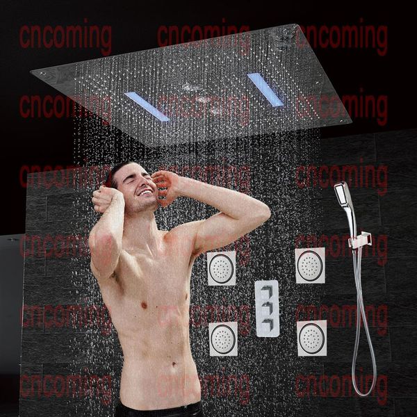 Badezimmer-Unterputz-Duschset mit Massagedüsen, LED-Deckenduschkopf, Thermostat-Badewannen-Duscharmatur, Regenwasserfall, AF54242661