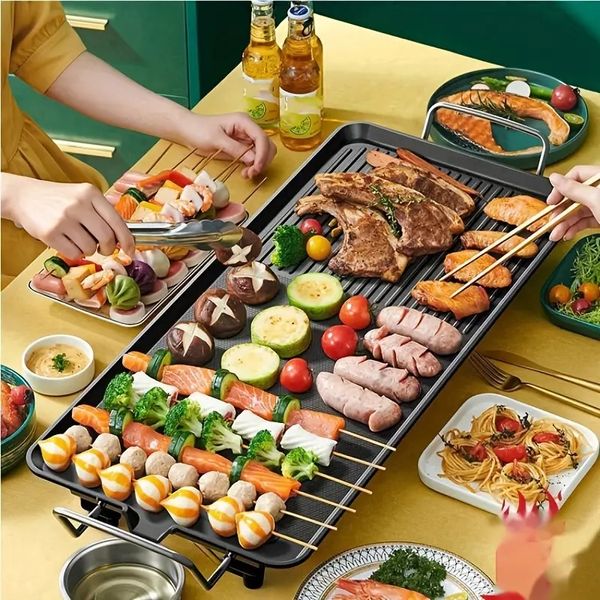 1PC Nicht-Stick-Elektrogrill Home Outdoor Electric Grill Pfanne, einstellbare 5 Temperaturkontrollen, tragbarer Grill-Grill für BBQ-Party zum Kochen von Pfannkuchen, Steaks, Fleisch,