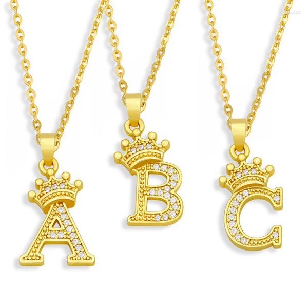 Collane con ciondolo VYIDOU Fashion Zircon Crown 26 Letter Women's Neckchain YN71