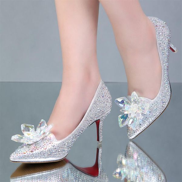 Cinderella Mädchen Party Prom Homecoming Schuhe 2017 Bling Bling Kristalle Strass High Heels Silber Champagner Hochzeitsschuhe für B309L