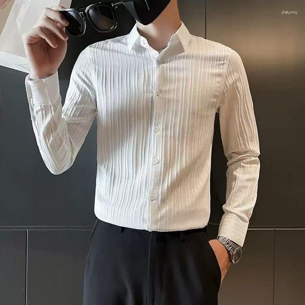 Camicie eleganti da uomo a maniche lunghe a righe bianche Top uomo verde Nero e camicette per uomo Stile coreano Xxl Cool Asia Social Designer S Abbigliamento