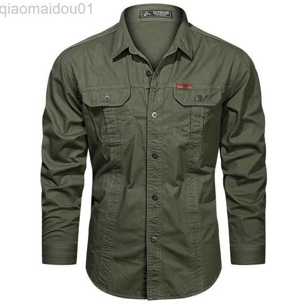 Erkekler Sıradan Gömlek Moda Uzun Kollu Taktik Gömlek Erkekler Askeri Yama Kargo Pamuk Giyim Sıradan Vintage Araçlar Açık İş Giyim Bluz L230721