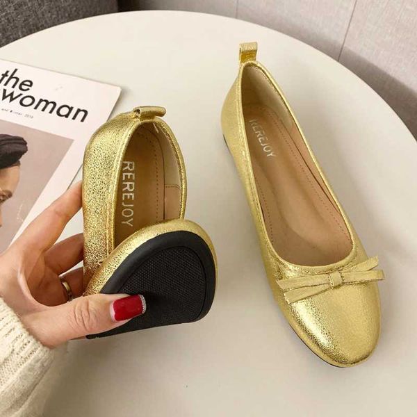 Zapatos de vestir Zapatos plegables súper ligeros Damas Oro / Plata Pisos Mocasines de fondo suave Mujeres Punta redonda Arco Mocasines Roll-Up Ballerinas Femme L230721