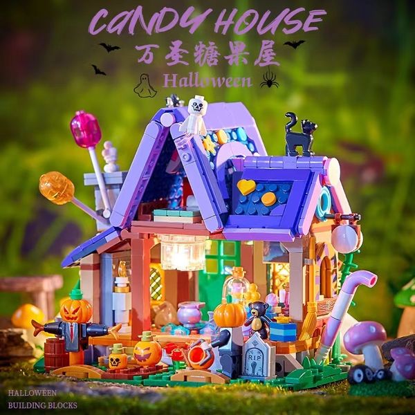 Блоки Balody Mini Kids Building Toys Halloween House Puzzle Gist Gift Home Decor с освещением 21052 230721