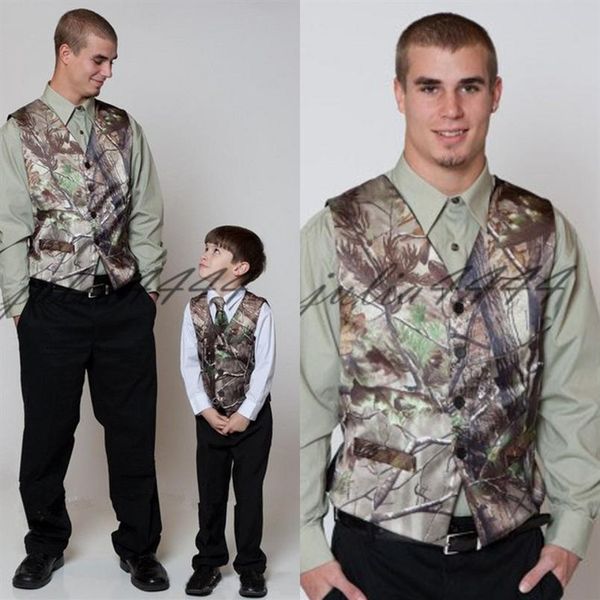 Camo Bedruckte Bräutigamwesten Hunter Hochzeitswesten Camouflage Slim Fit Herrenwesten 2-teiliges Set Weste Krawatte Maßgeschneidert324c