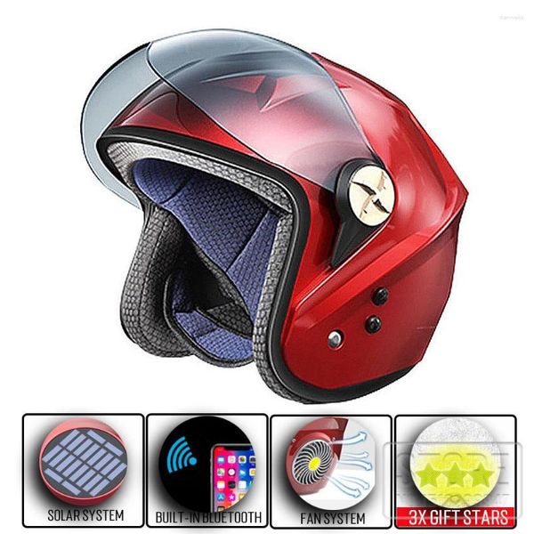 Capacetes de motocicleta Verão Capacete compatível com Bluetooth ABS Energia Solar Ar Condicionado Ventilador Música Veículo Elétrico Conectar Telefone