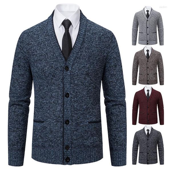 Giacche da uomo Maglione Cappotto Maniche lunghe Giacca coreana in cashmere lavorato a maglia Abbottonatura Autunno Inverno Pile Termico Scollo a V Maglieria fredda