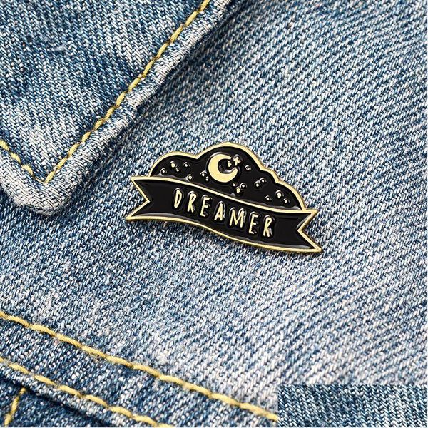 Pins Brooches Night Moon Starry Dreamer Emamel Pins Fashion Black Badges Симпатичные уникальные дизайнерские подарки друзья