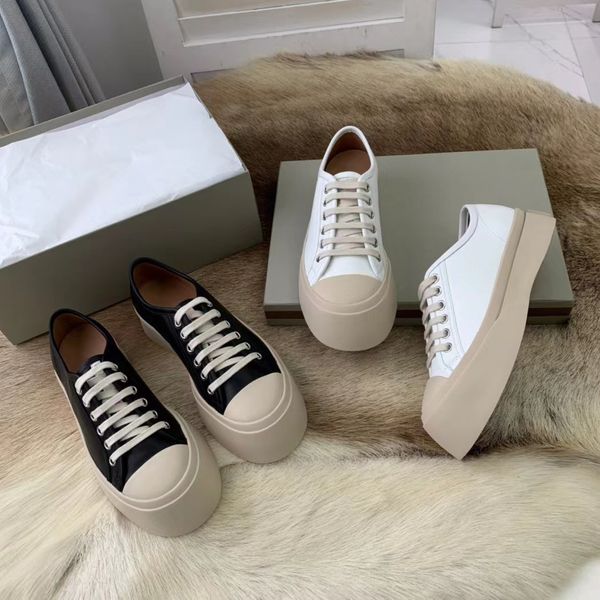 Дизайнерская обувь Pablo Lace-Up Nappa Кожаные кроссовки Lily White Black Denim Blue Luxury Womens Platform Casual Sneakers Fashion Trainers Eur 35-40