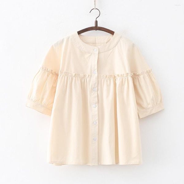 Blusas femininas elegantes e jovens para mulheres Mori Girls Estilo japonês Fresh Sleeve Short Sleeve White Rose Solid Clothing Sweet Lolita Clothing