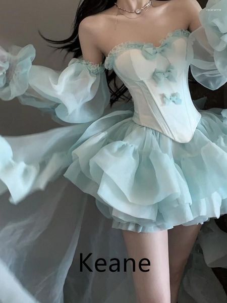 Vestidos de festa verde menta ombro a ombro para baile de formatura organza linha A cansado coquetel elegante