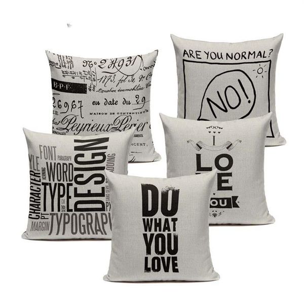 Almofadas personalizadas preto branco letra elegante capa de almofada almofadas decorativas para sofá casa bolha cadeira tecido linho decorativo travesseiro248k