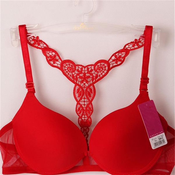 Reggiseno da donna sexy con chiusura frontale in pizzo, reggiseno push-up senza cuciture, reggiseno a spalle scoperte291u