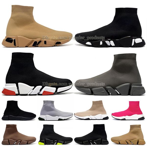 Paris Designer Balencaigas Sock Shoes Conforto Sole Respirável Homens Mulheres Plataforma Hommes Malha Trainer Preto Glitter Knit Triple Sneaker Andando Plataforma Trainer