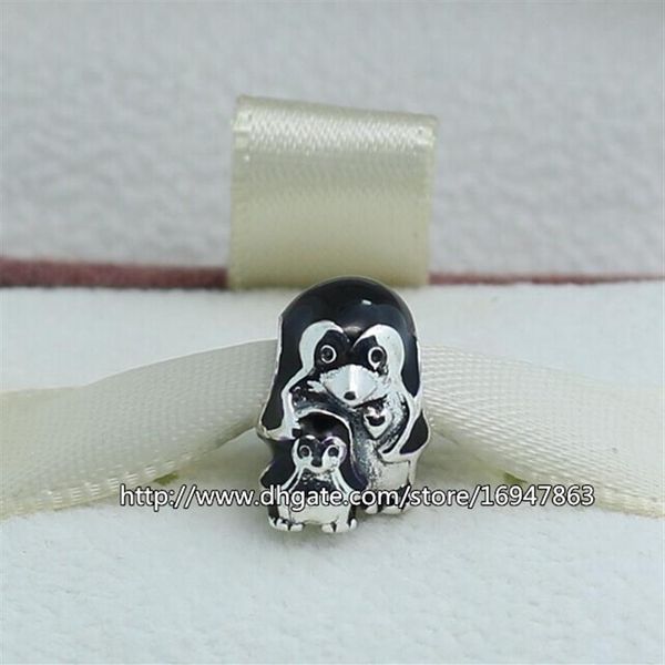 % 100 S925 STERLING Gümüş Penguen Aile Charm Bead Siyah Emaye Uyuyor Avrupa Pandora Takı Bilezikler Kolyeler Kolye336u