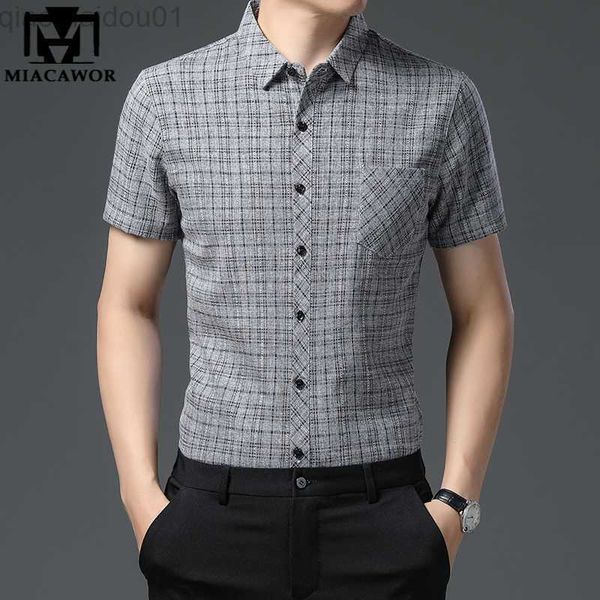 Männer Casual Hemden Neue Sommer Kurzarm Shirts Männer Baumwolle Leinen Slim Fit Mode Koreanische Casual Plaid Camisa Masculina Plus größe C915 L230721