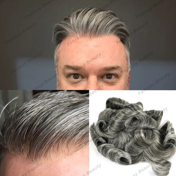 5x7 размер 1B65 седые волосы 100% человеческие волосы мужчина Toupee Natural Hairline Q6 Швейцарский базовый базовый лаки