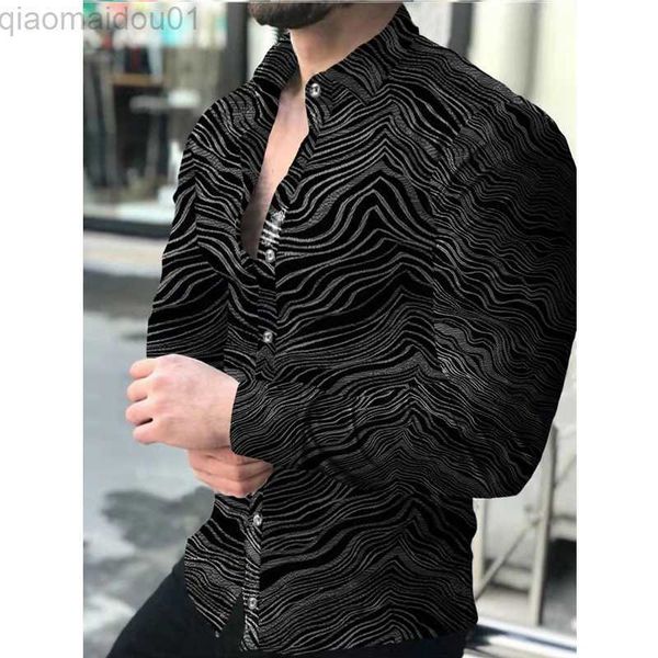 Camisas casuais masculinas New Autum Water Ripple Gothic Mens Shirt Hawaiian Casual Printing Slim Manga Longa Turn-Down Plus Size Button Button For Men L230721