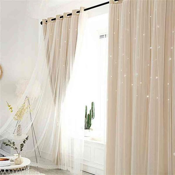 Tela de janela de cortina moderna oca estrela de linho falso cortinas blackout para quarto cortinas sala de estar luxo europeu 210913209g