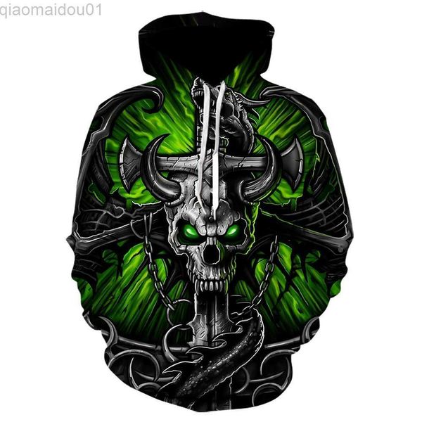 Moletons com capuz masculinos 2021 Moletom com capuz de caveira Masculino com capuz Ms. Girl Moletom com impressão completa 3D Skull Hip Hop Street Wear Pulôver com capuz Top Streetwear L230721