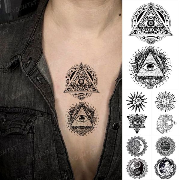 Occhio di Dio Autoadesivo del tatuaggio temporaneo Carino piccola mini piramide egizia Tatoo geometrico Braccio Mano Polso Uomo Donna Glitter Tattoo Kid