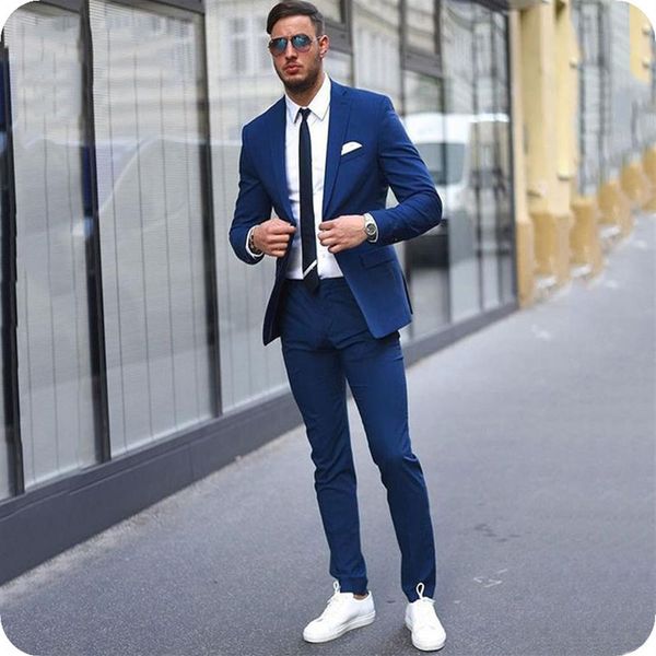 Smart Casual Blau Blazer Männer Anzüge Slim Fit Terno Maskuline Individuelle Männliche Blazer Zwei-Knopf Männer Formale Anzug Jacke plus Siz292k