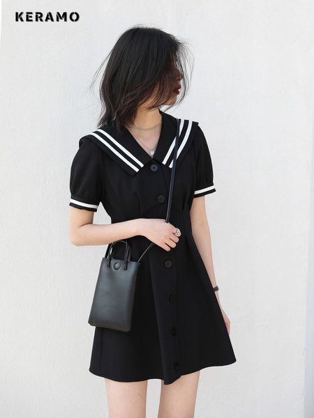 Abiti casual di base Stile preppy All match Patchwork Colletto da marinaio Mini 2023 Summer Women s Puff Sleeve Y2K Harajuku Ulzzang A Line Dress 230720