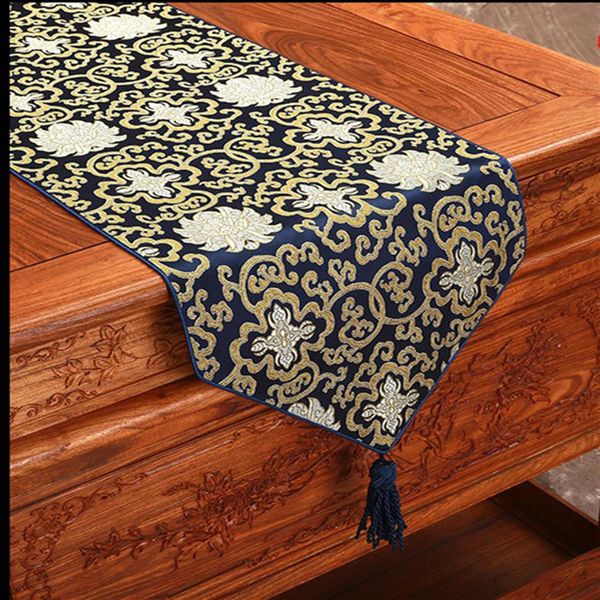 Mutlu Süslü Çin İpek Kumaş Masa Runner Noel Dikdörtgen Damask Masa Bezi Dekoratif Yemek Masası Mat 200x33cm2477