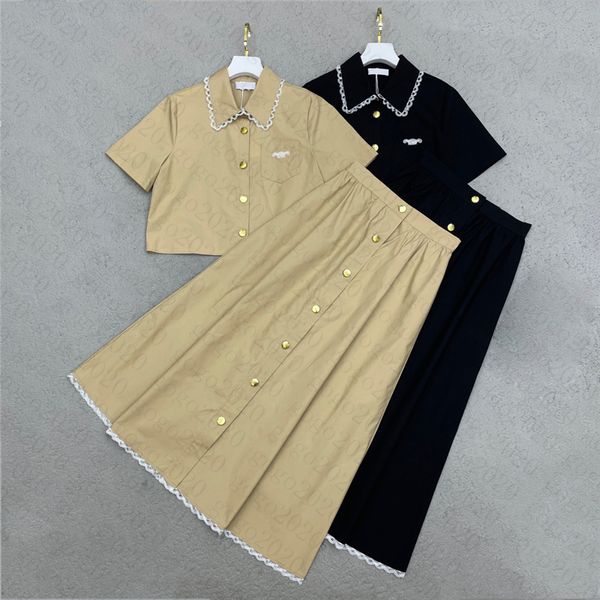 23SS Kadın Tasarımcı İki Parça Elbise Seti Mektup Nakışları ile Kıyafet Takımları Milan Pist Marka Out Giyim Blazer Mahsul Üst Ceket Yeleği ve Mi-line etekler