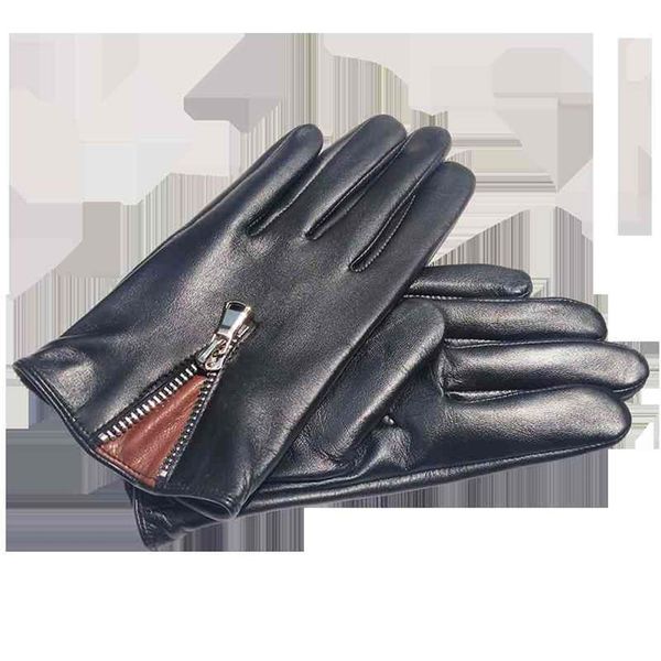 Italienische Herren-Lederhandschuhe, ungefüttert, Touchscreen, Luxus-Antrieb, modischer Reißverschluss, Schwarz273R