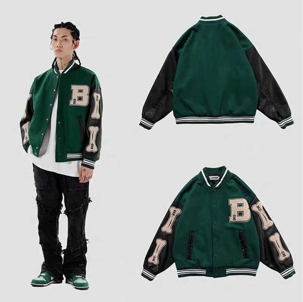 Jaquetas femininas masculinas Varsity Baseball Bomber Hip Hop Harajuku Bone Letter Patchwork Couro Streetwear unissex Casacos universitários Masculino