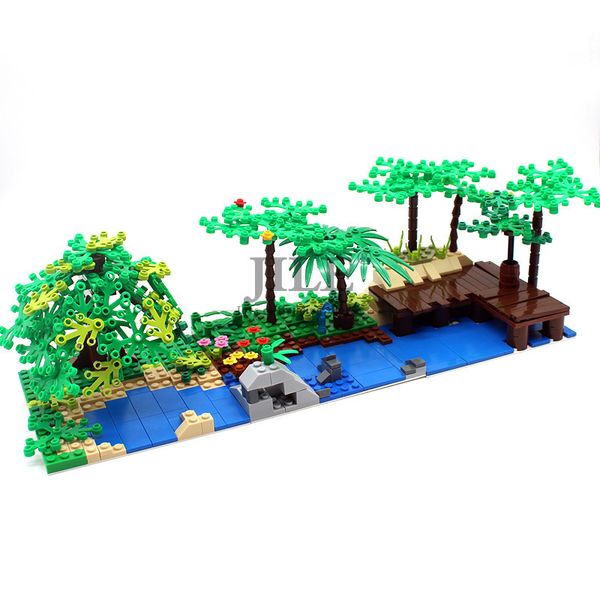 Aktionsspielfiguren Moc DIY Gartenbaum Innenhof Erleuchten Bausteine Ziegelkompatibel Topfpflanzendekoration Zusammenbauen mit Blick auf die Stadtstraße 230721