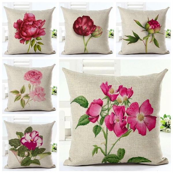 fronha floral rosa para sofá, cama, capa de almofada, flores fúcsia, peônia, planta de jardim, cojines267I