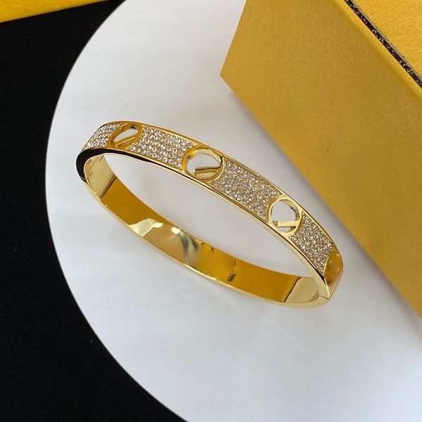 Pulseiras redondas com geometria oca Pulseira banhada a ouro 18k Pulseiras cheias de diamantes Snap Pulseiras femininas modernas e elegantes para festas