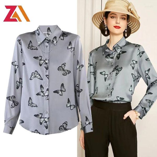 Camicette da donna ZALady Camicie estive Donna Grafica Farfalla Stampa Grigio Vintage o Top per donna Abiti da ufficio a maniche lunghe Taglie forti